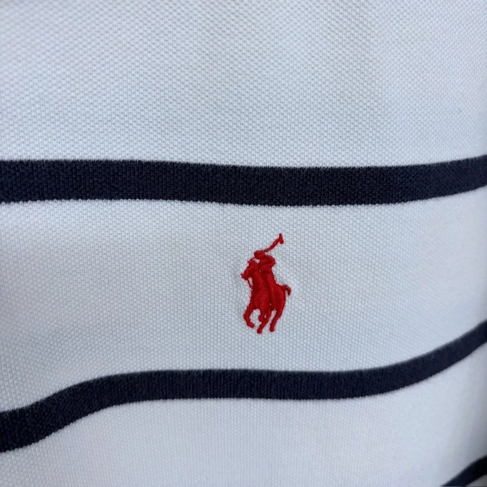 Vintage 90s Polo Ralph Lauren Striped Polo Shirt Large Men's White Navy Red Pony